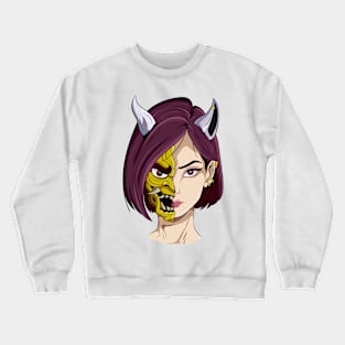 The Oni Masked Beauty 3 - Japanese vector art - Crewneck Sweatshirt